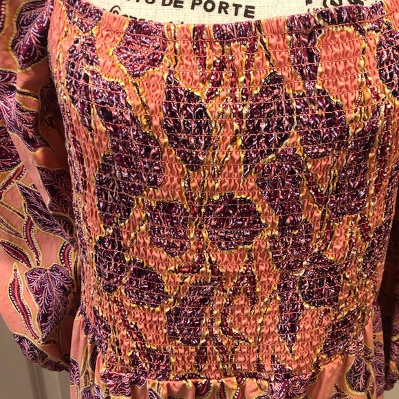 Time and Tru XL 16/18 Maxi Sleeve Dress Peach and Purple Floral Smocked - Picture 3 of 6